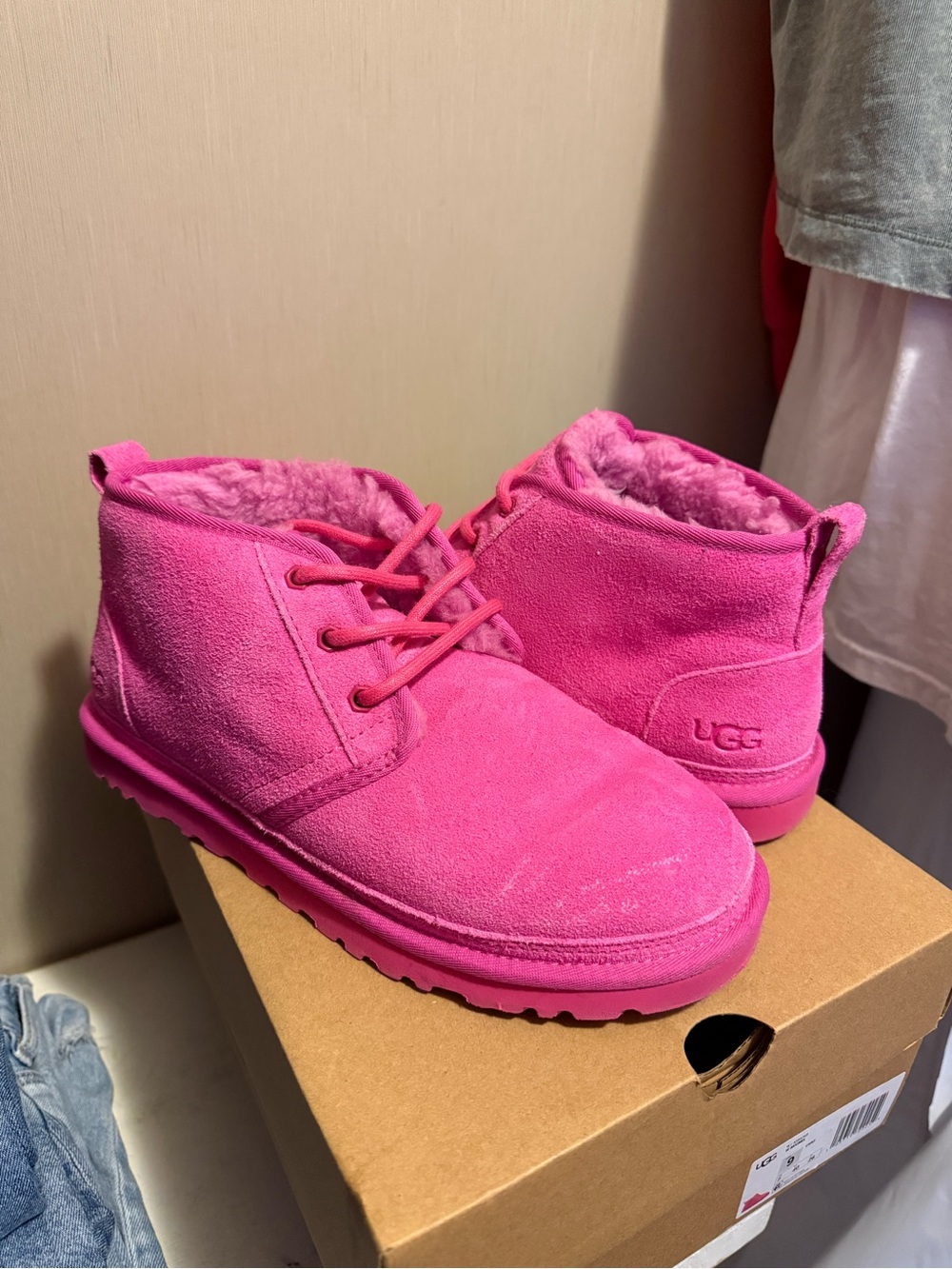 UGG Pink Suede Lace-Up Ankle Boots